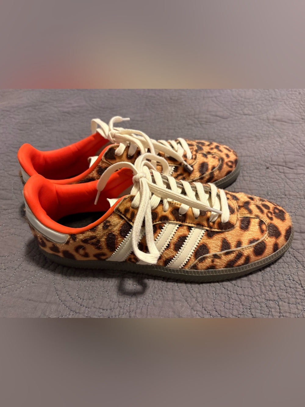 Adidas Leopard Print Sambas with Orange Lining